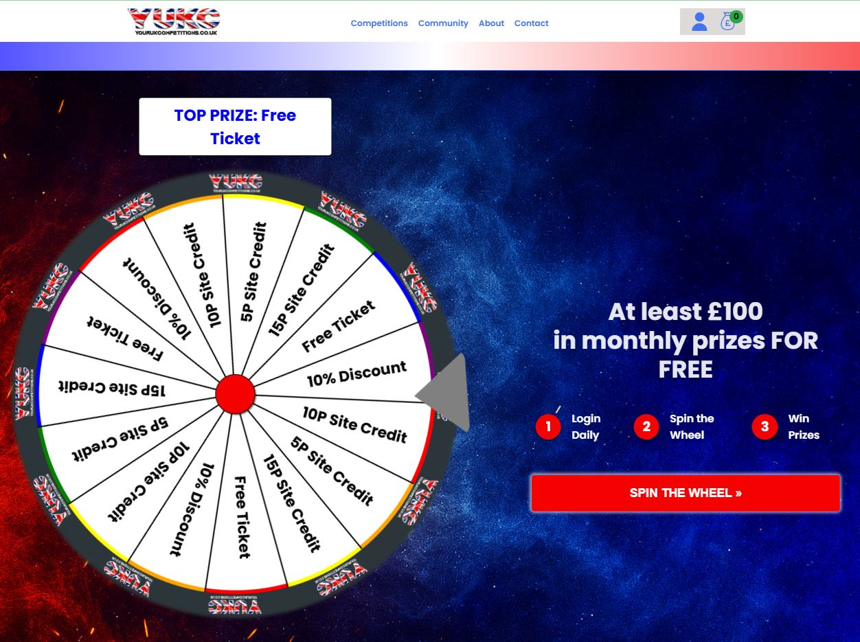 homepage of YourUKCompetitions.co.uk